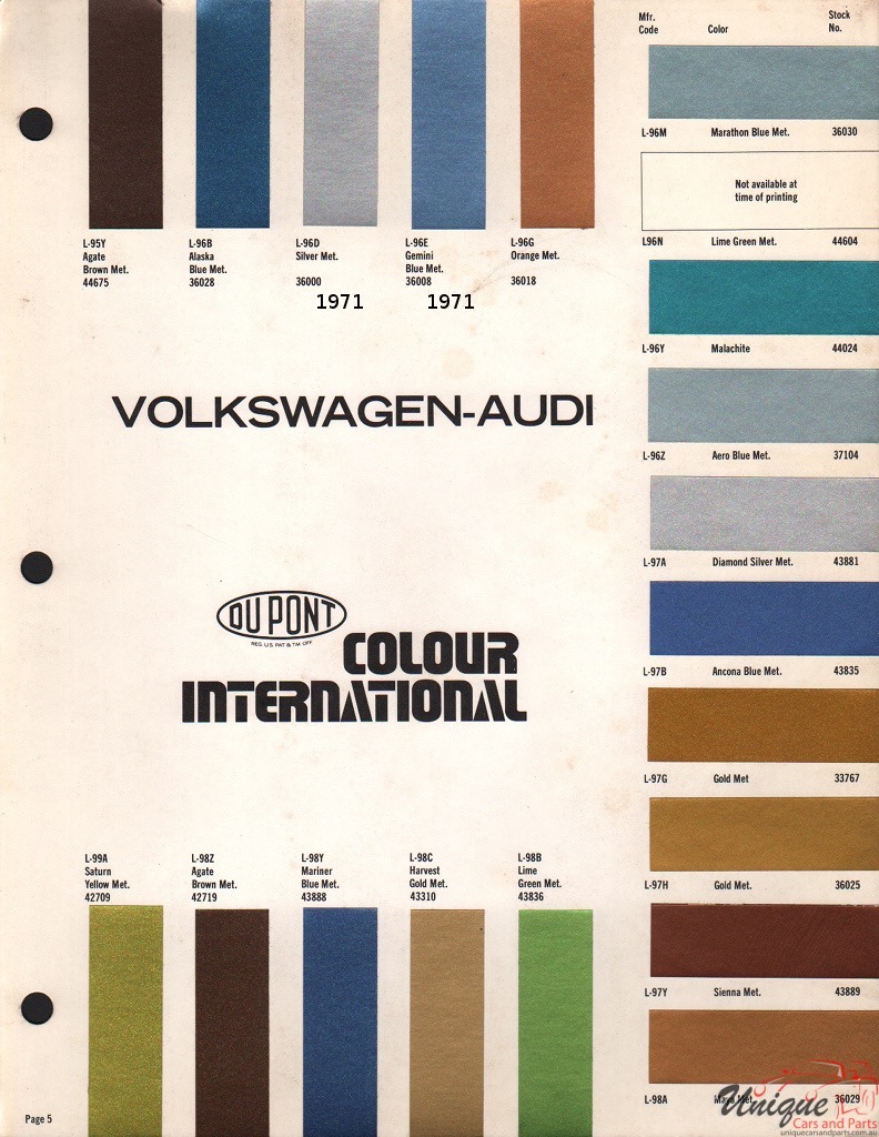 1971 Volkswagen Paint Charts DuPont Cx 6